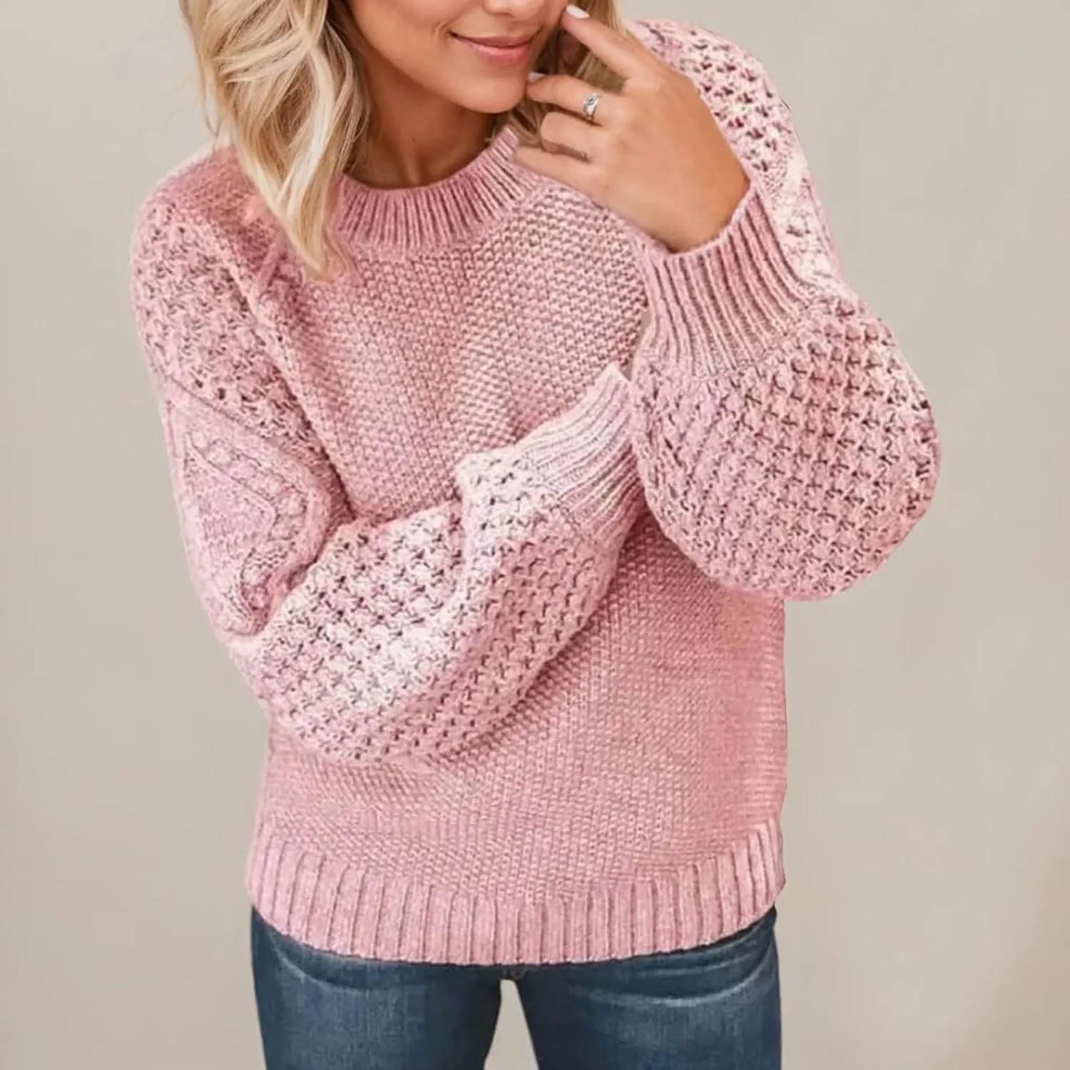 2024 Women's Pullover Autumn and Winter Solid Color Girls Daily Casual Fashion Knit Long Sleeve Sweater