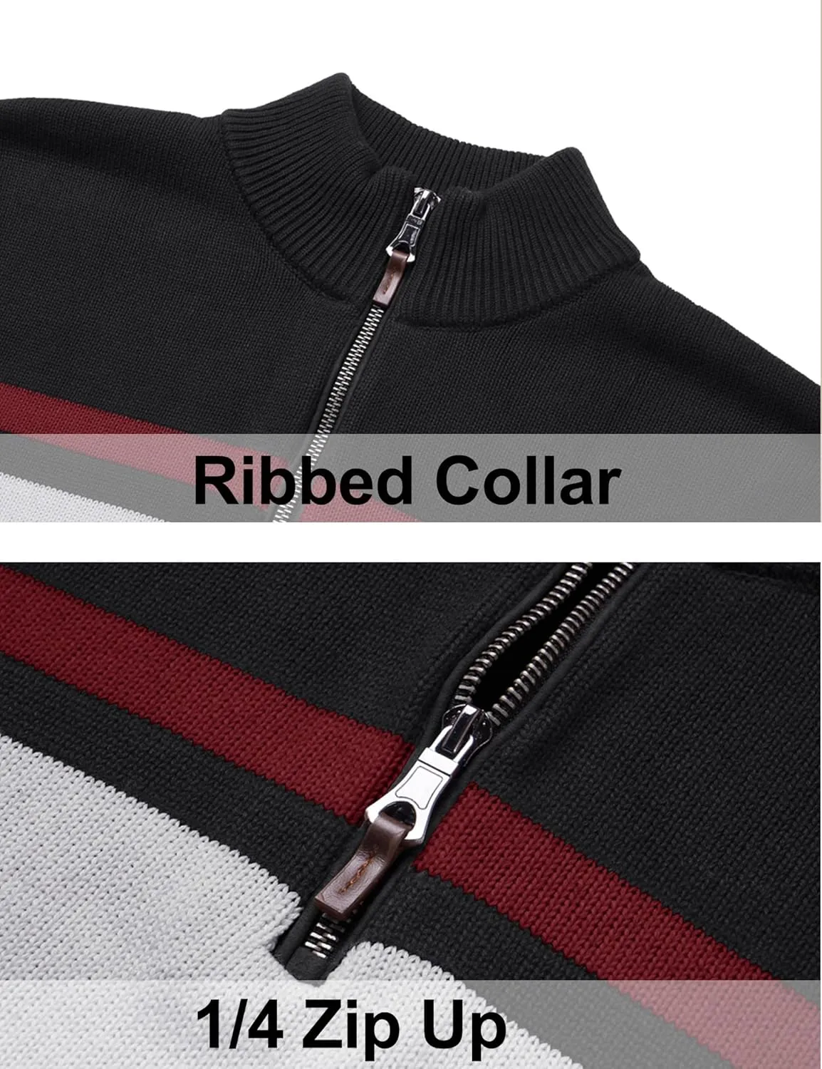 EKLENTSON Men's Sweaters 1/4 Zip Up Striped Long Sleeve Sweatshirts Casual Fall Winter Pullover Polo Sweaters