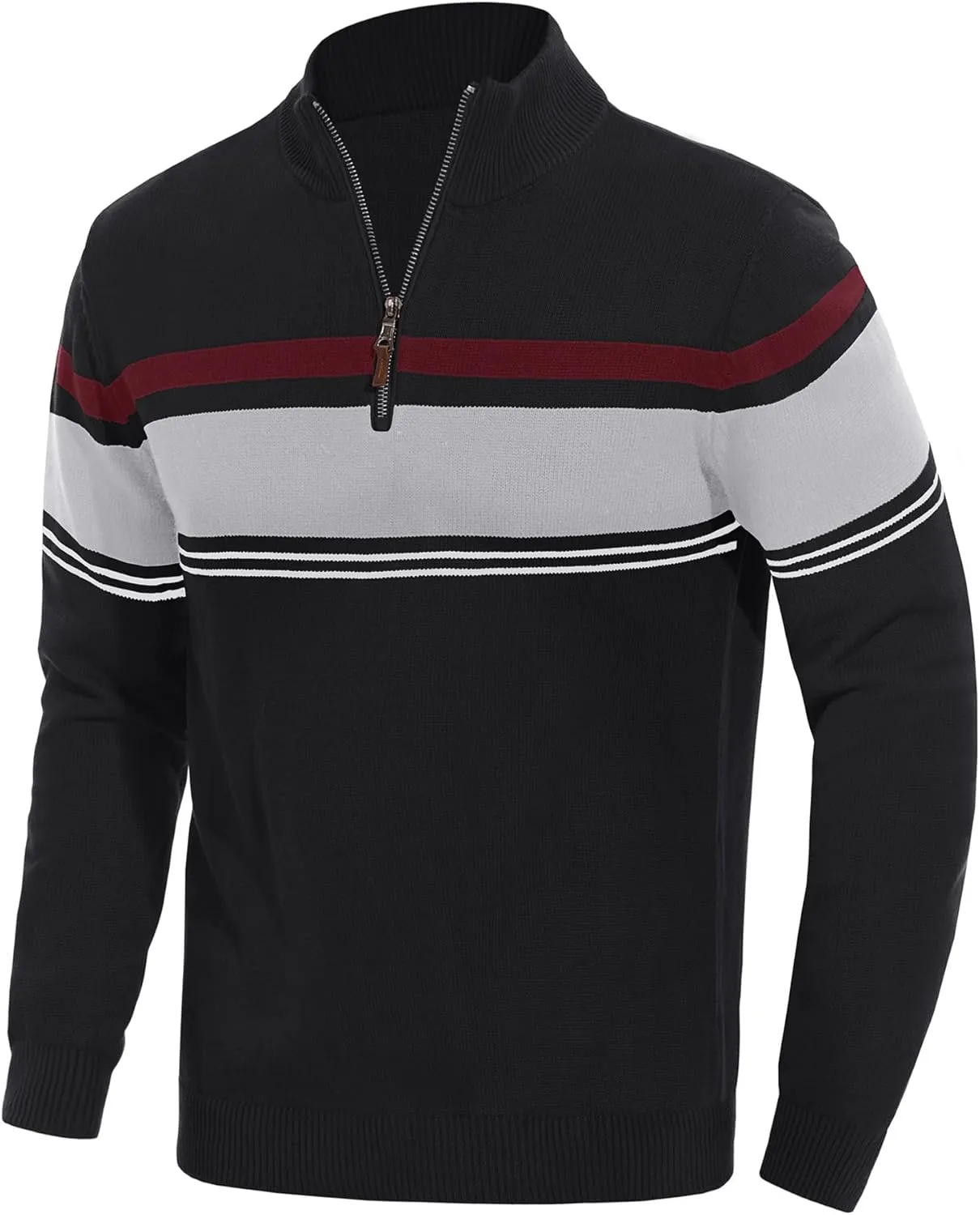 EKLENTSON Men's Sweaters 1/4 Zip Up Striped Long Sleeve Sweatshirts Casual Fall Winter Pullover Polo Sweaters