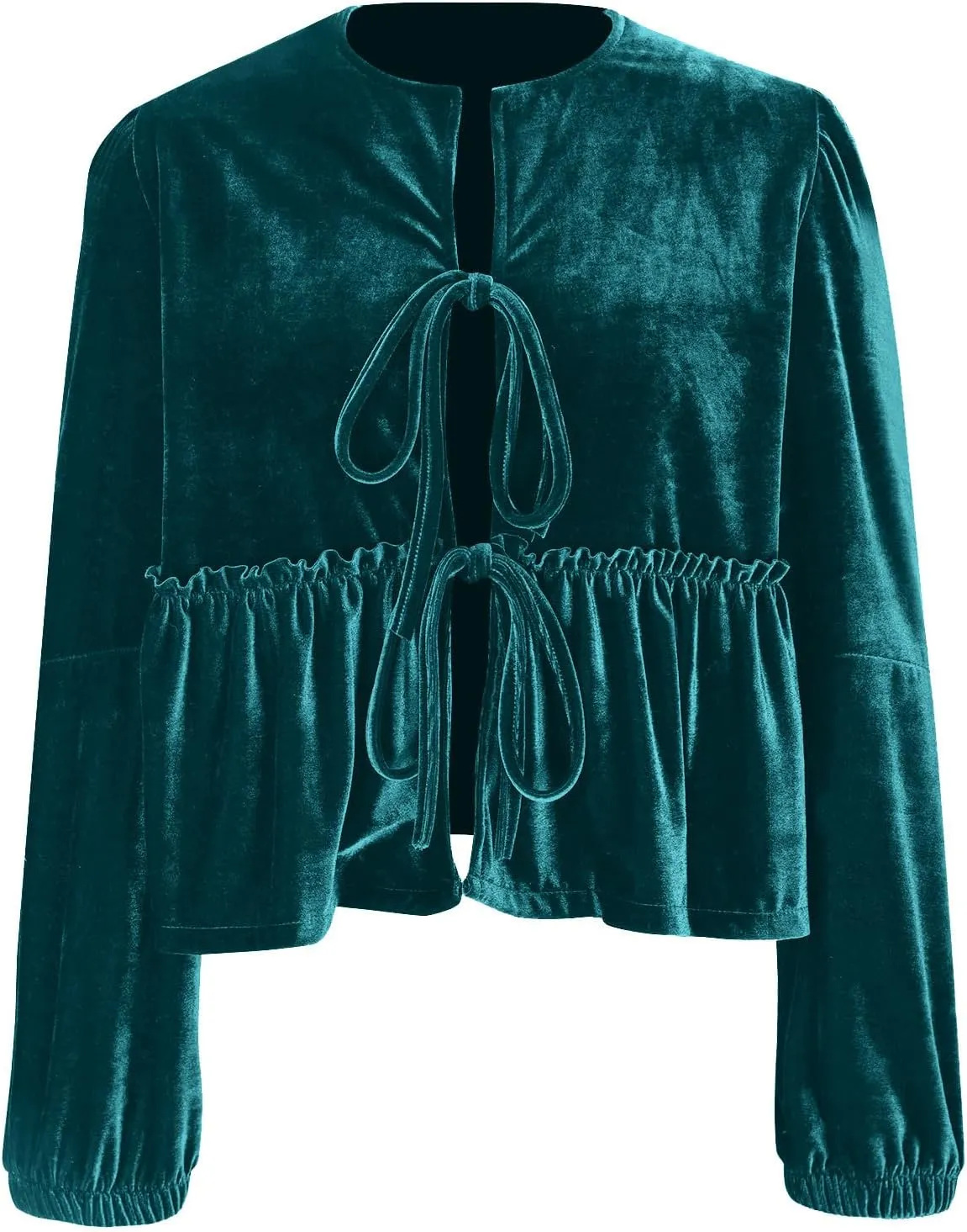 Elegant Tops for Women Trendy 2025 Long Sleeve Bow Tie Front Crop Velvet Shirts Cute Y2K Cloth Peplum Babydoll Blouse
