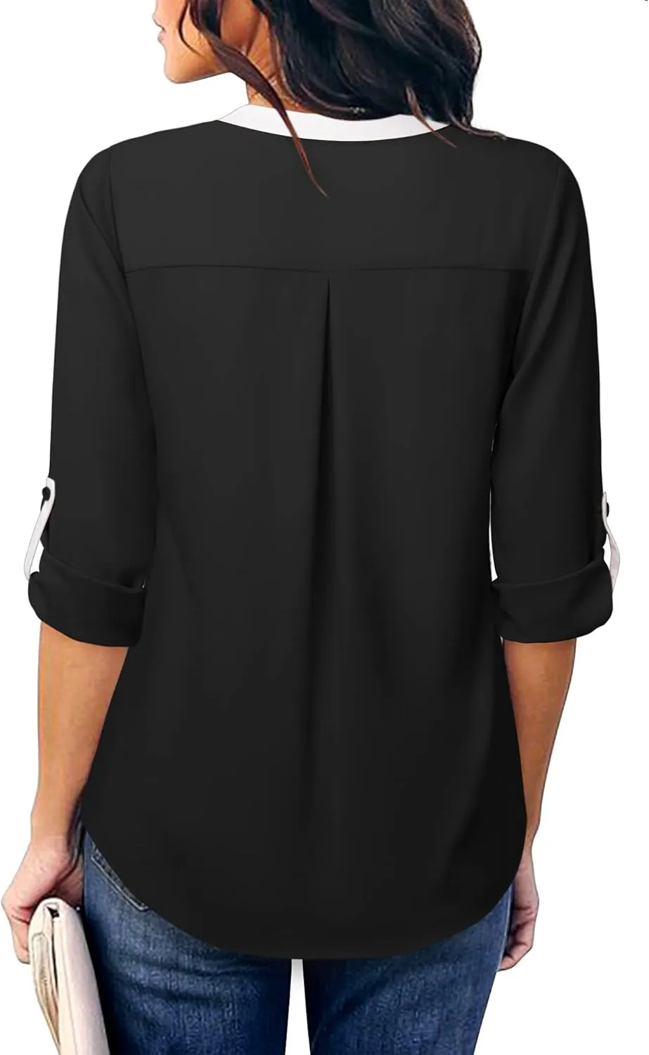Gaharu Women's Casaul 3/4 Sleeve Shirts Tops V Neck Chiffon Blouses
