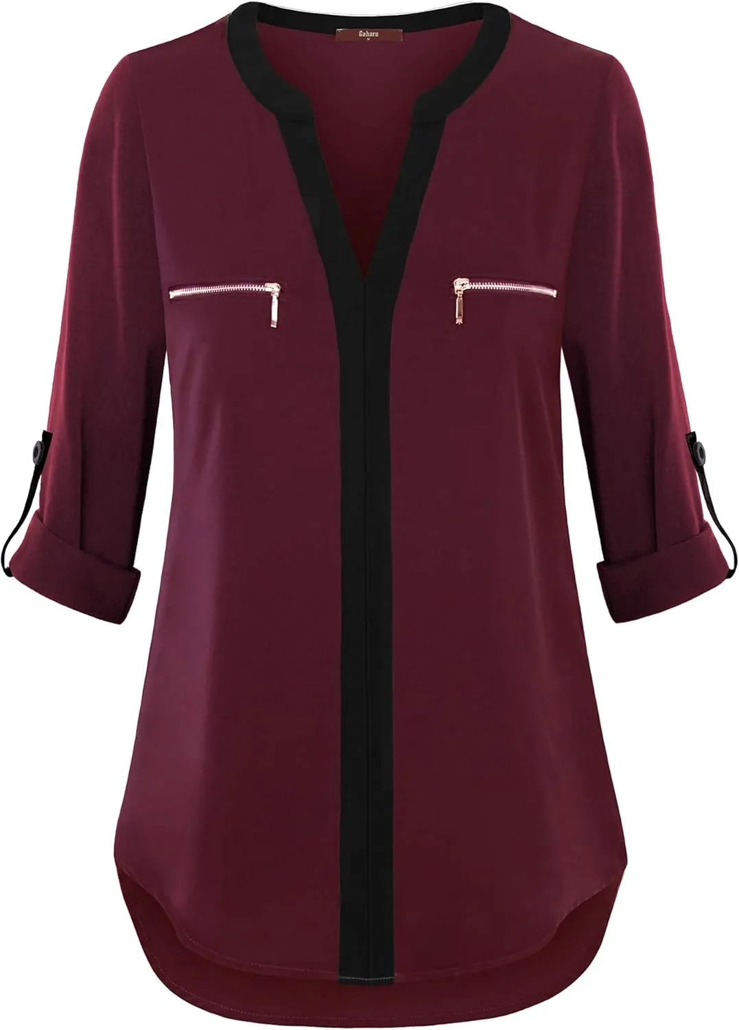 Gaharu Women's Casaul 3/4 Sleeve Shirts Tops V Neck Chiffon Blouses