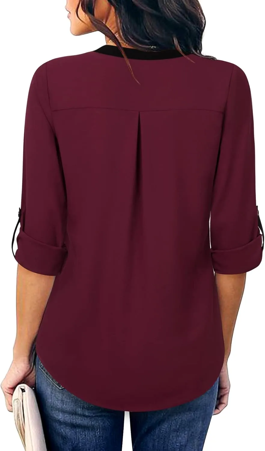 Gaharu Women's Casaul 3/4 Sleeve Shirts Tops V Neck Chiffon Blouses