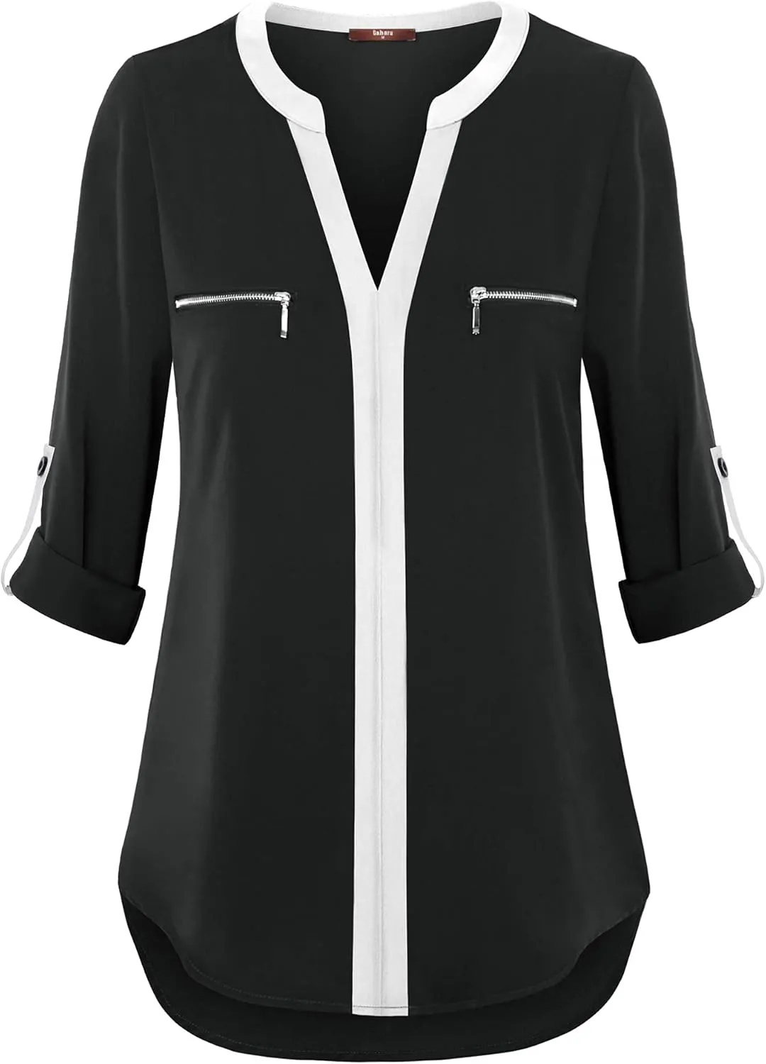 Gaharu Women's Casaul 3/4 Sleeve Shirts Tops V Neck Chiffon Blouses