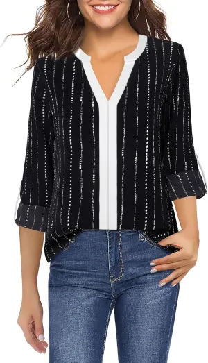Gaharu Women's Casaul 3/4 Sleeve Shirts Tops V Neck Chiffon Blouses