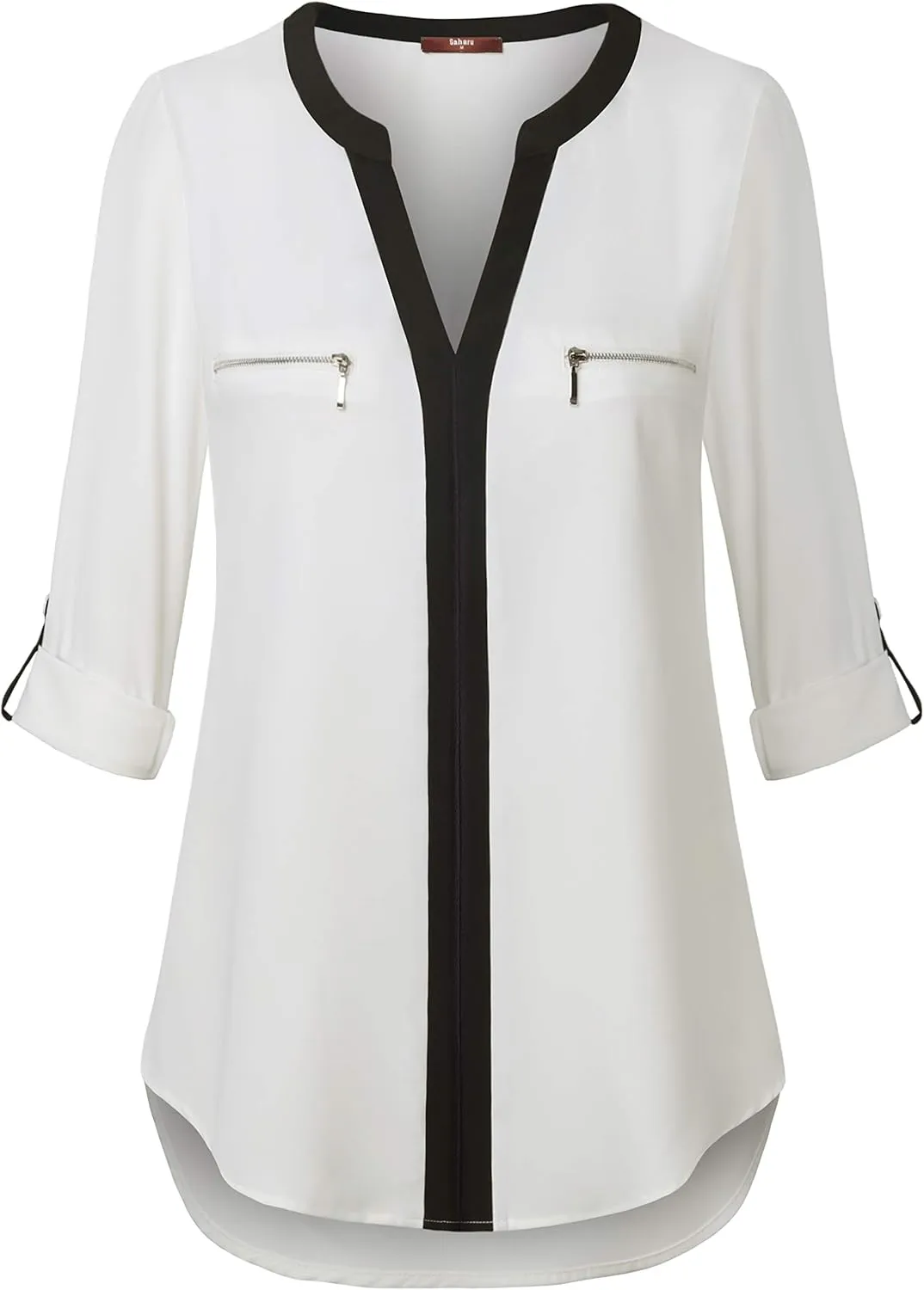Gaharu Women's Casaul 3/4 Sleeve Shirts Tops V Neck Chiffon Blouses