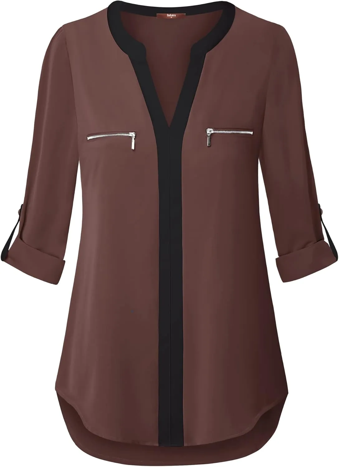 Gaharu Women's Casaul 3/4 Sleeve Shirts Tops V Neck Chiffon Blouses