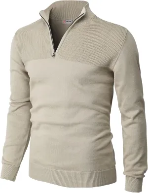 H2H Mens Casual Slim Fit Pullover Sweaters Long Sleeve Knitted Fabric Zip Up Mock Neck Polo Sweater