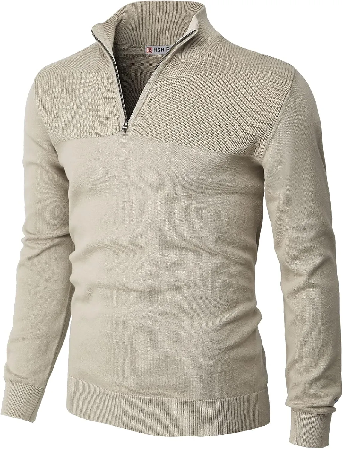 H2H Mens Casual Slim Fit Pullover Sweaters Long Sleeve Knitted Fabric Zip Up Mock Neck Polo Sweater