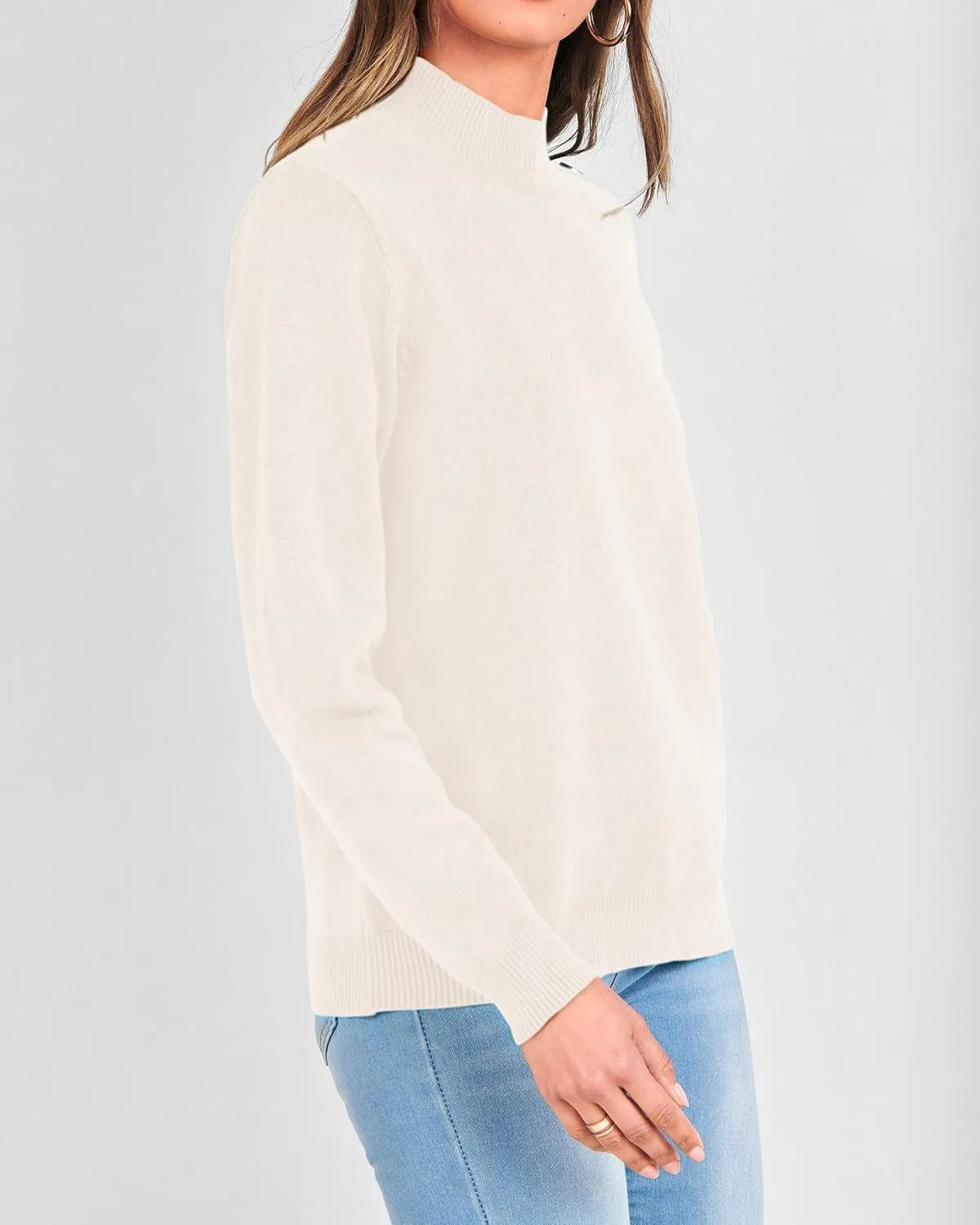 KIRUNDO Women's 2025 Fall Winter Long Sleeve Knit Sweater Turtleneck Striped Loose Pullover Tops Deco with Metal Buttons