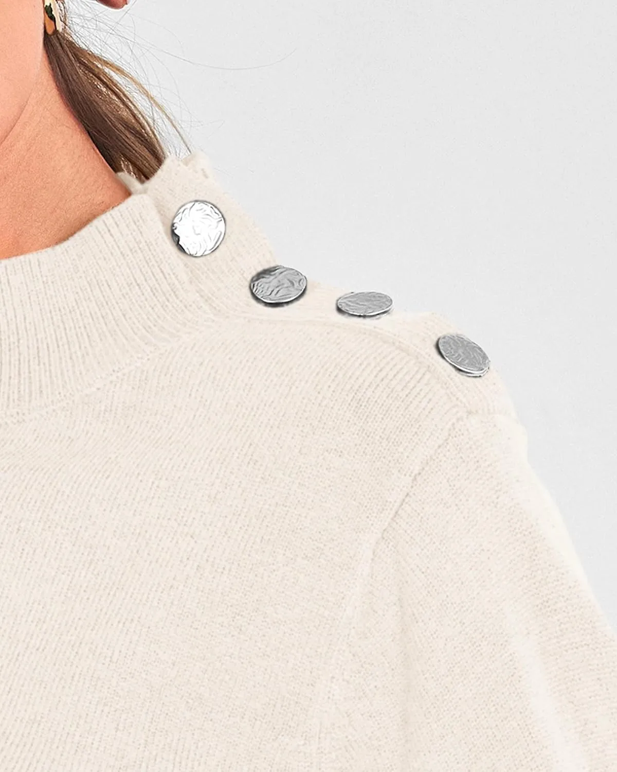 KIRUNDO Women's 2025 Fall Winter Long Sleeve Knit Sweater Turtleneck Striped Loose Pullover Tops Deco with Metal Buttons