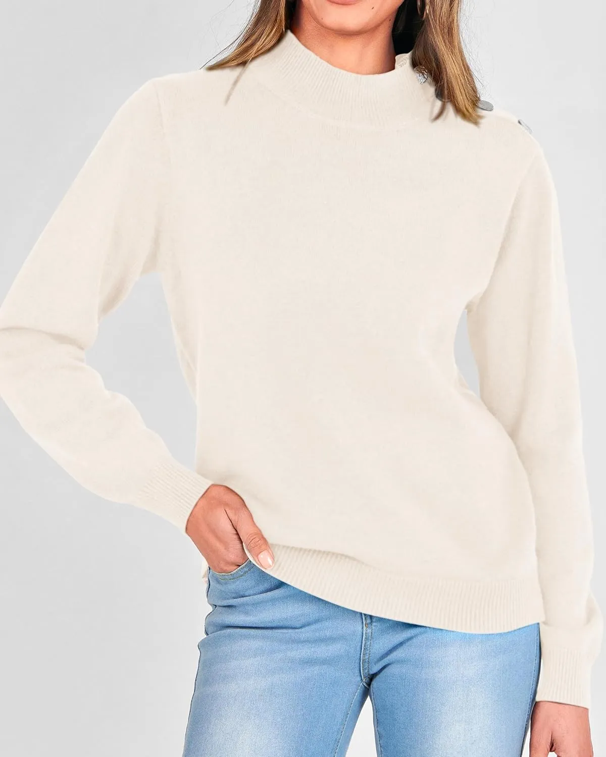 KIRUNDO Women's 2025 Fall Winter Long Sleeve Knit Sweater Turtleneck Striped Loose Pullover Tops Deco with Metal Buttons