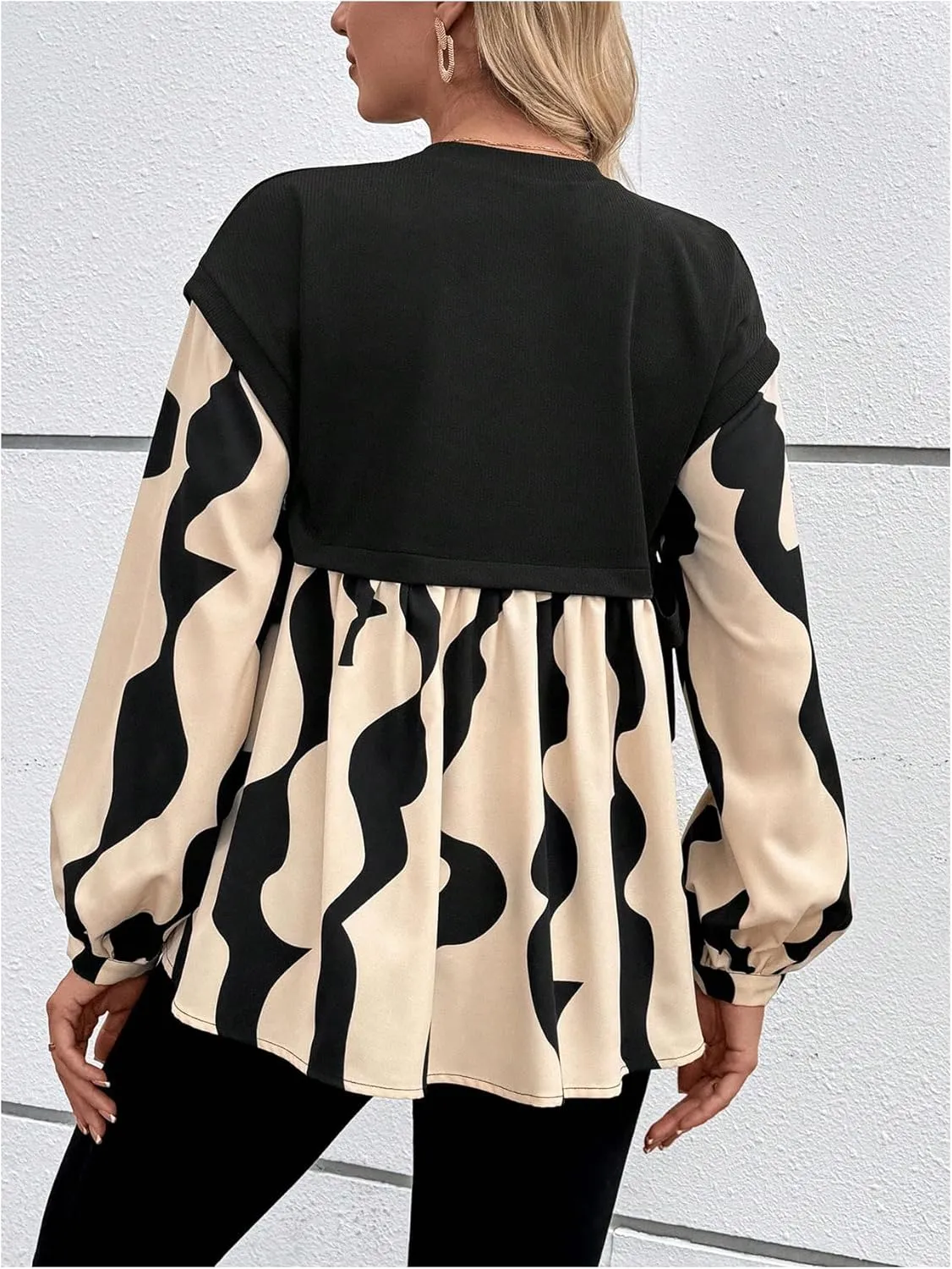 MakeMeChic Women's Maternity Blouse Graphic Print Long Sleeve Round Neck Shirts Peplum Tops