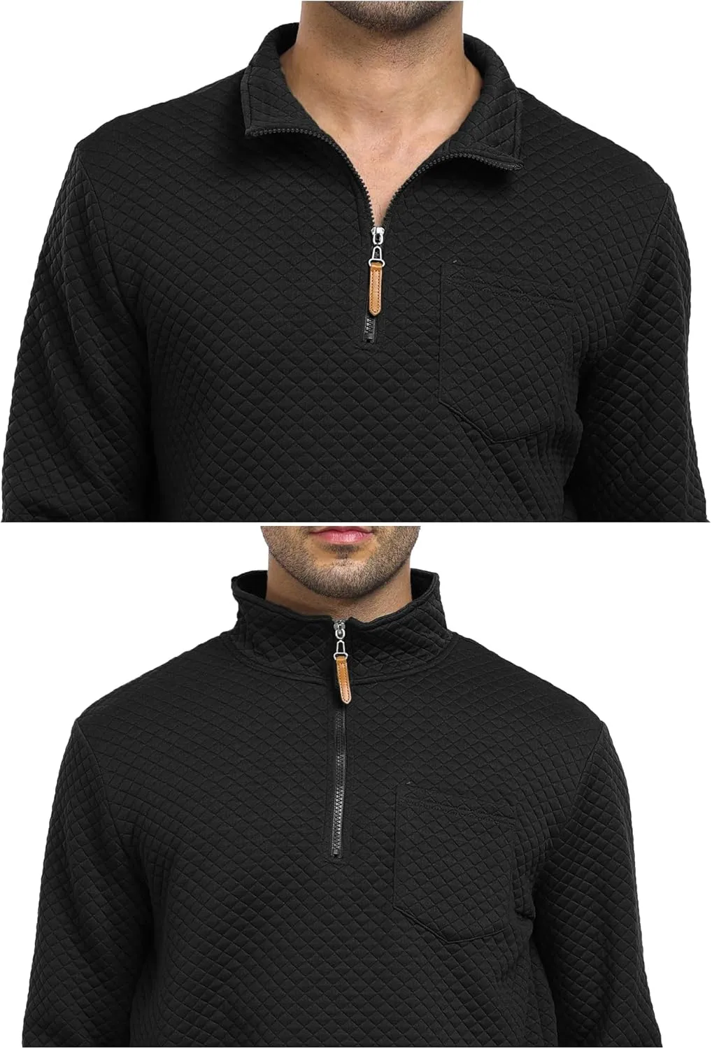 Men's Quarter Zip Up Sweatshirts with Chest Pocket Polo Pullover Sweater Long Sleeve Jacket Henley Waffle Knit