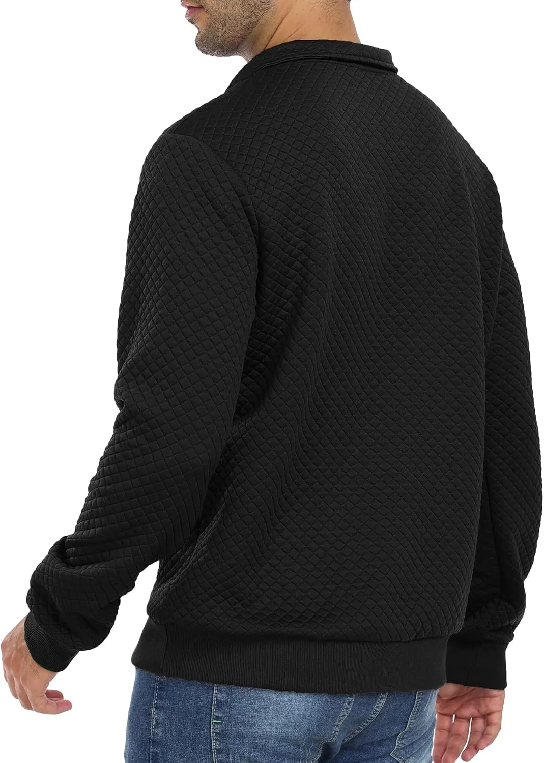 Men's Quarter Zip Up Sweatshirts with Chest Pocket Polo Pullover Sweater Long Sleeve Jacket Henley Waffle Knit