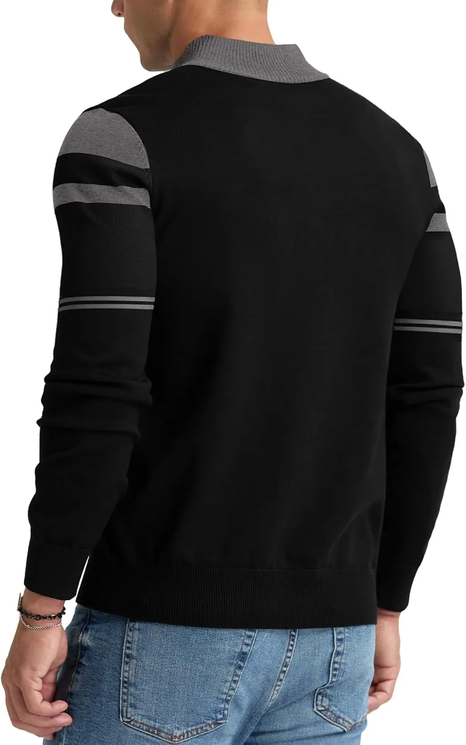 NITAGUT Mens Sweaters 1/4 Zip Up Striped Pullover Slim Fit Fall Winter Spring Long Sleeve Polo Sweaters