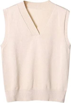 Oversized Sweater Vest for Women School Uniform Sleeveless V Neck Pullover Knitwear Tops Solid Tunic Tank Tops