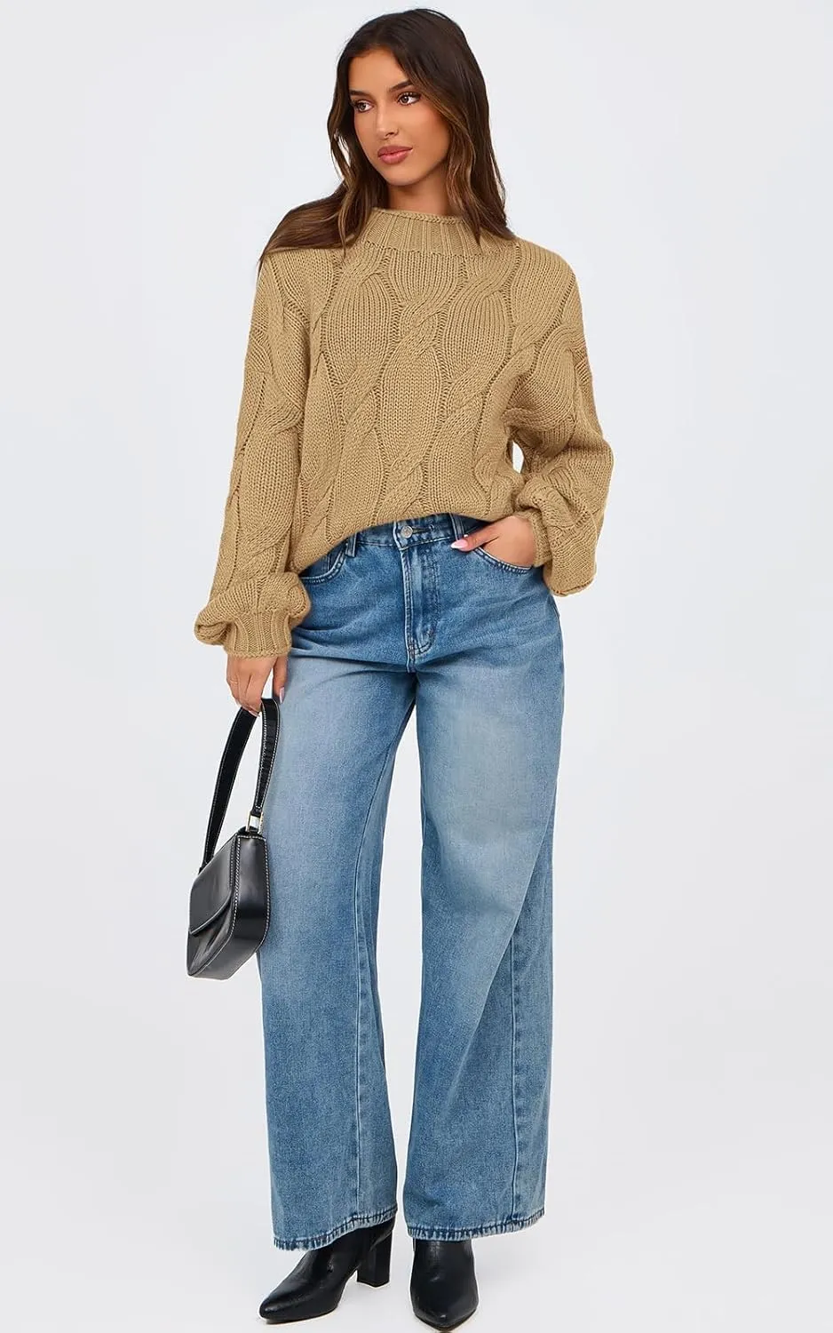 PRETTYGARDEN Women's Cable Knit Sweaters Casual Long Sleeve Crewneck Oversized Chunky Fall Winter Sweater Pullover Tops 2024