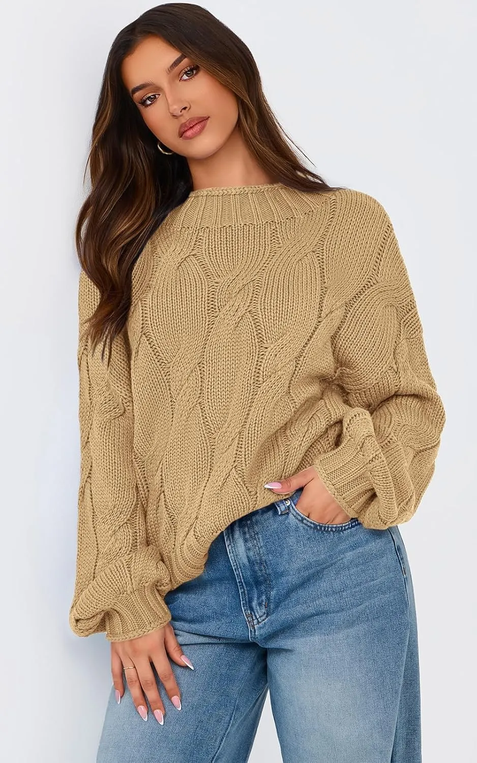 PRETTYGARDEN Women's Cable Knit Sweaters Casual Long Sleeve Crewneck Oversized Chunky Fall Winter Sweater Pullover Tops 2024