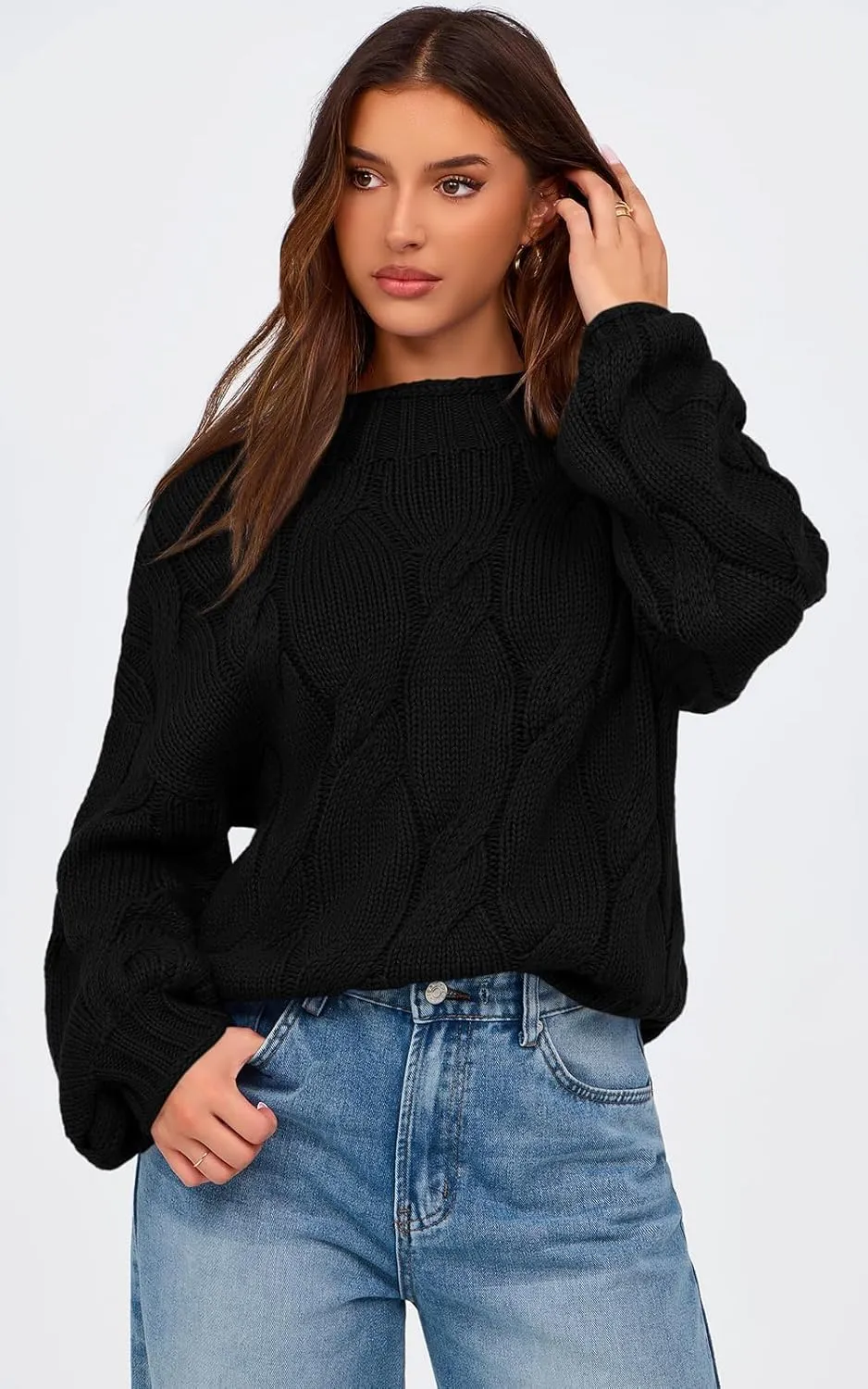 PRETTYGARDEN Women's Cable Knit Sweaters Casual Long Sleeve Crewneck Oversized Chunky Fall Winter Sweater Pullover Tops 2024