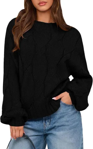 PRETTYGARDEN Women's Cable Knit Sweaters Casual Long Sleeve Crewneck Oversized Chunky Fall Winter Sweater Pullover Tops 2024