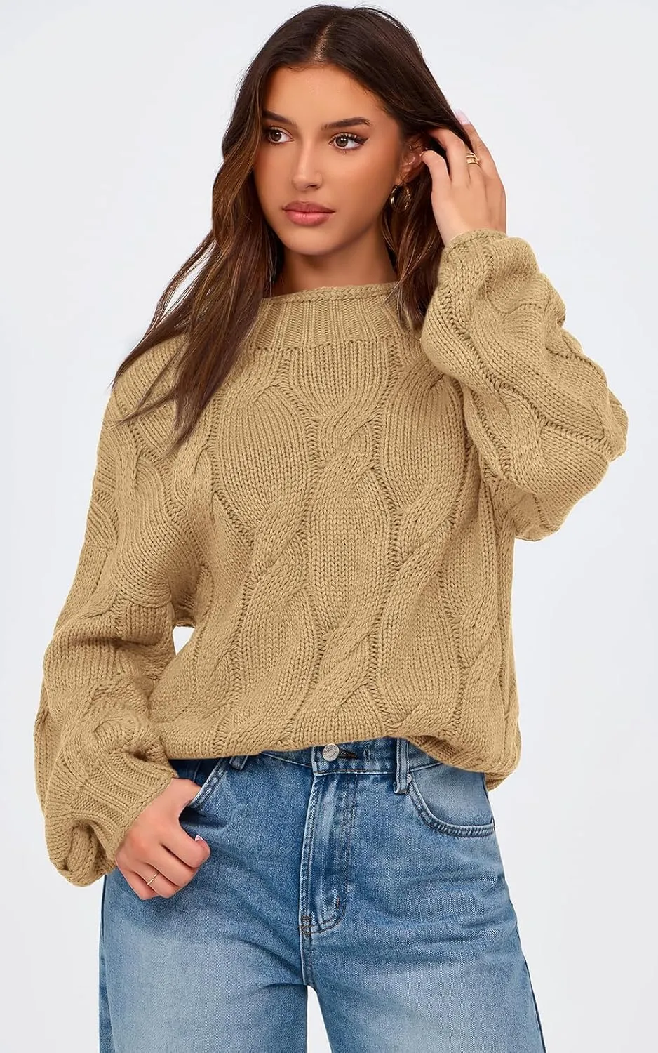 PRETTYGARDEN Women's Cable Knit Sweaters Casual Long Sleeve Crewneck Oversized Chunky Fall Winter Sweater Pullover Tops 2024
