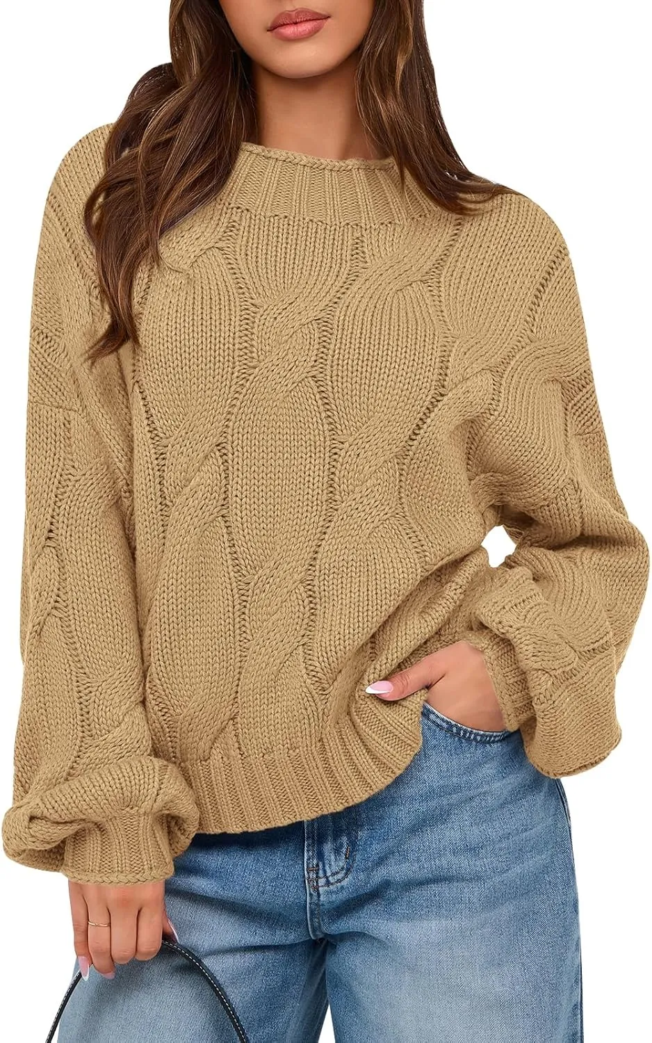 PRETTYGARDEN Women's Cable Knit Sweaters Casual Long Sleeve Crewneck Oversized Chunky Fall Winter Sweater Pullover Tops 2024