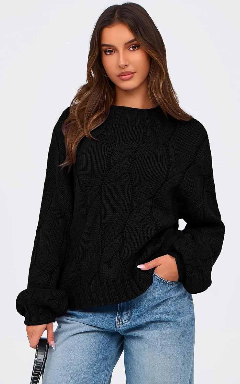 PRETTYGARDEN Women's Cable Knit Sweaters Casual Long Sleeve Crewneck Oversized Chunky Fall Winter Sweater Pullover Tops 2024