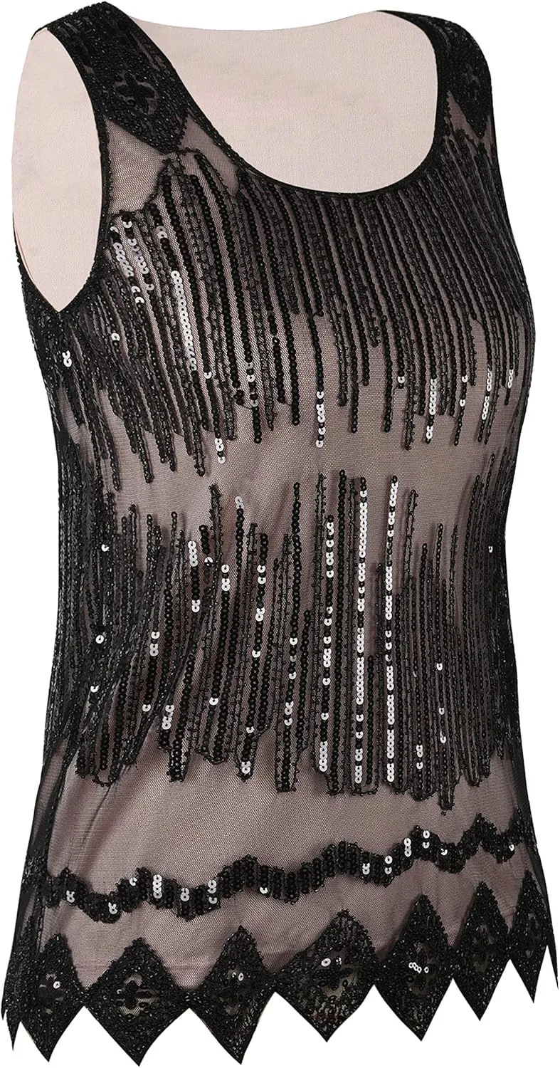 PrettyGuide Women's Sequin Top Flowy Sparkly Cocktail Tank Party Dressy Tops