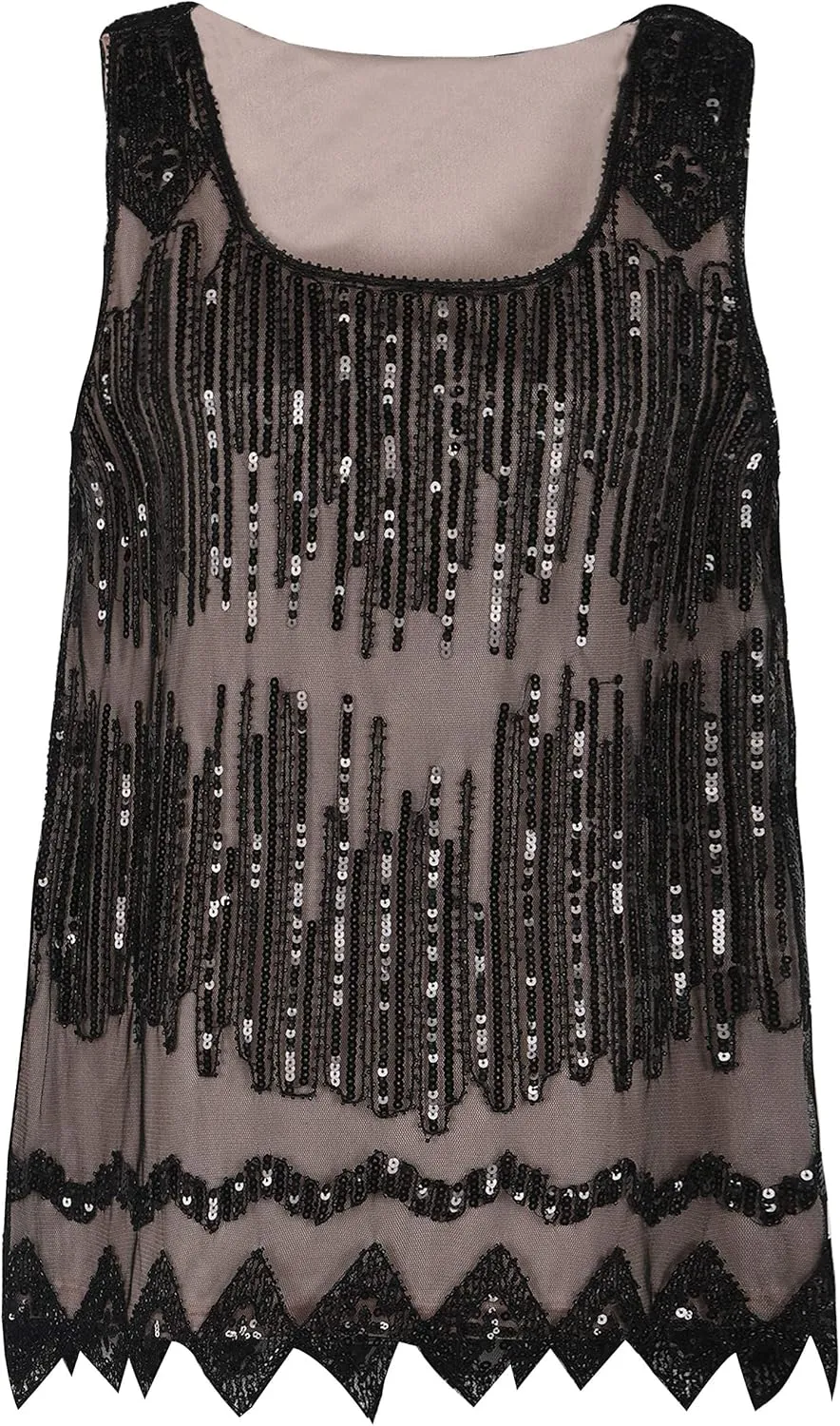 PrettyGuide Women's Sequin Top Flowy Sparkly Cocktail Tank Party Dressy Tops