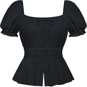 Scarlet Darkness Women Tie Front Tops Renaissance Puff Sleeve Blouse Peasant Peplum Shirts