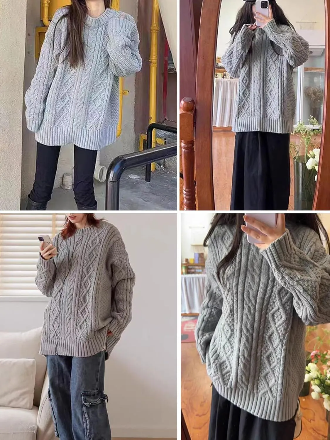 Vamtac Cable Knit Sweater Women Oversized Knitted Fall Long Sleeve Beige Pullover Chunky Sweaters for Men