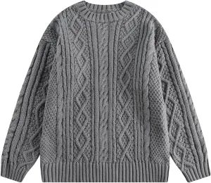 Vamtac Cable Knit Sweater Women Oversized Knitted Fall Long Sleeve Beige Pullover Chunky Sweaters for Men