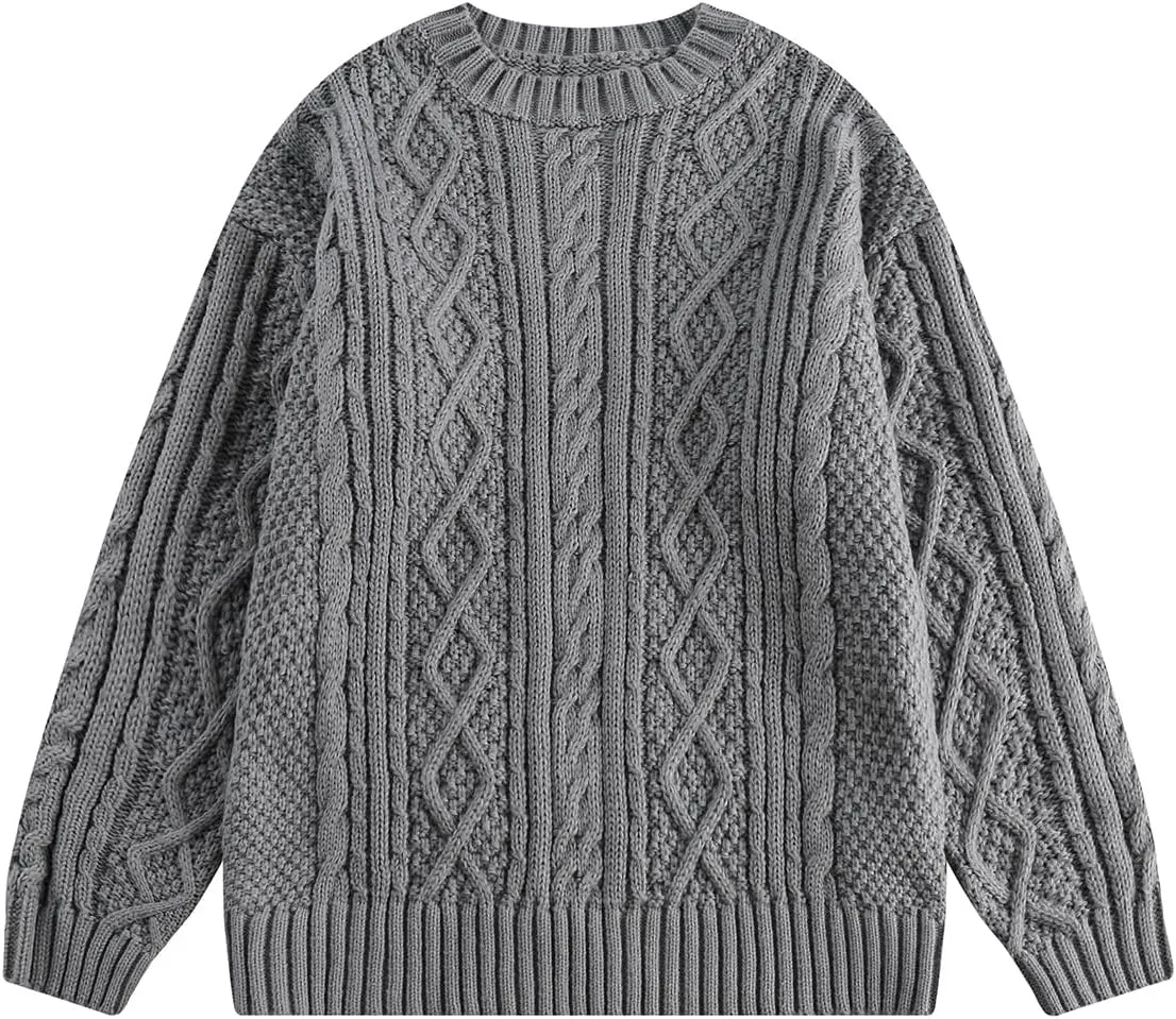 Vamtac Cable Knit Sweater Women Oversized Knitted Fall Long Sleeve Beige Pullover Chunky Sweaters for Men