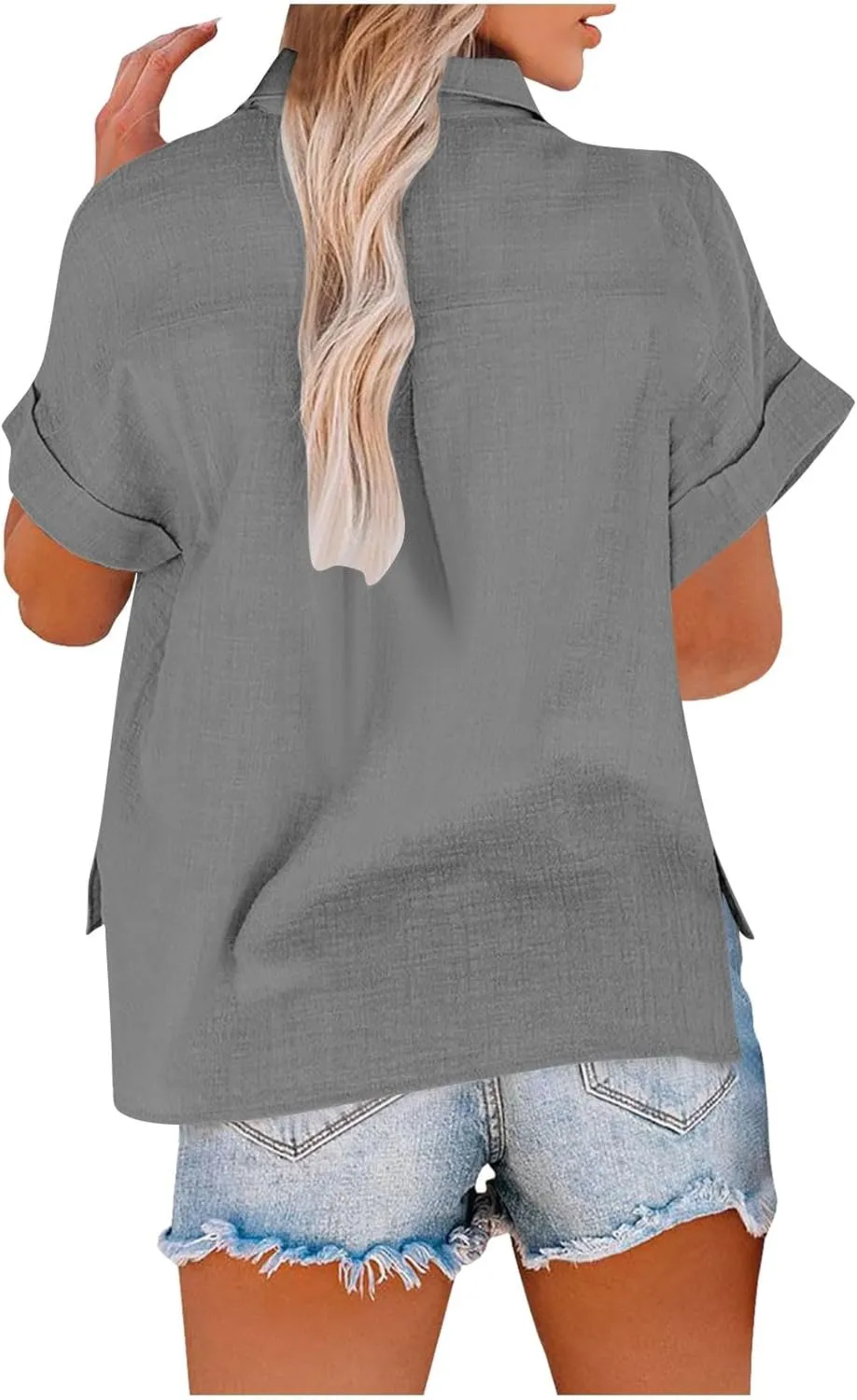 Women's Business Casual Blouses Trendy Pleated Lapel Button Down Shirts Summer Dress Cotton Linen Work Tee Tops 2025