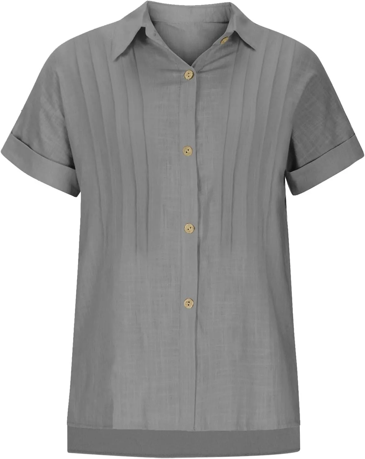 Women's Business Casual Blouses Trendy Pleated Lapel Button Down Shirts Summer Dress Cotton Linen Work Tee Tops 2025
