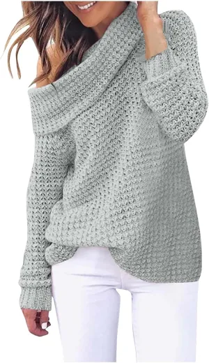 Womens Chunky Cable Knit Sweaters Casual Loose Turtle Neck Long Sleeve Tunic Tops 2024 Fall Trendy Outfits Jumpers