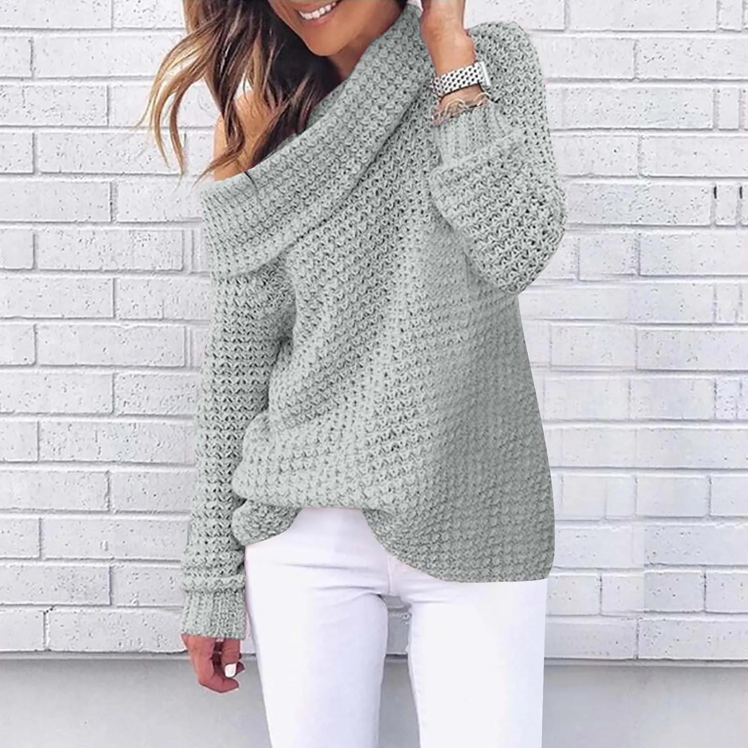 Womens Chunky Cable Knit Sweaters Casual Loose Turtle Neck Long Sleeve Tunic Tops 2024 Fall Trendy Outfits Jumpers