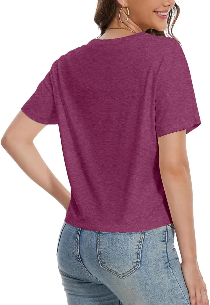 Womens Crop Top T Shirt Wildflower Graphic Tees Short Sleeve Summer Casual Loose Beach Adventure Tops