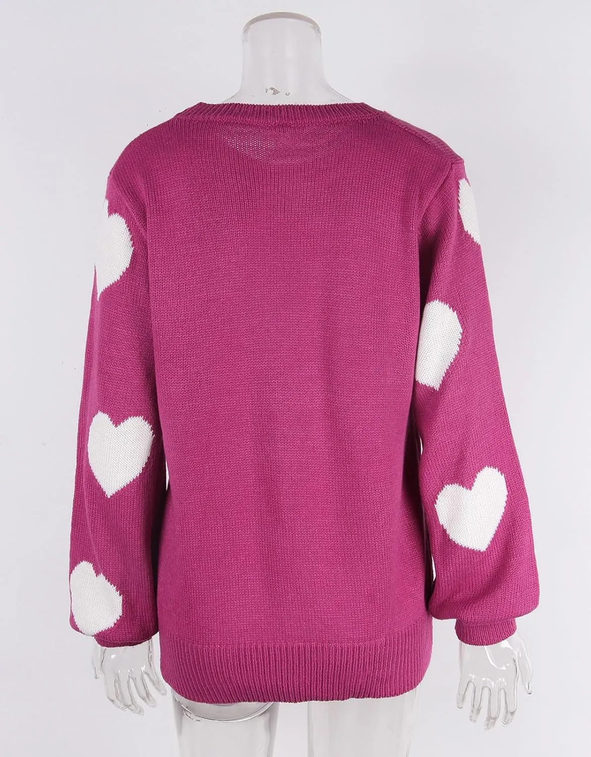 Women's Pullover Sweaters Long Sleeve Crew Neck Cute Multi-Hearts Knitted Casual Sweater