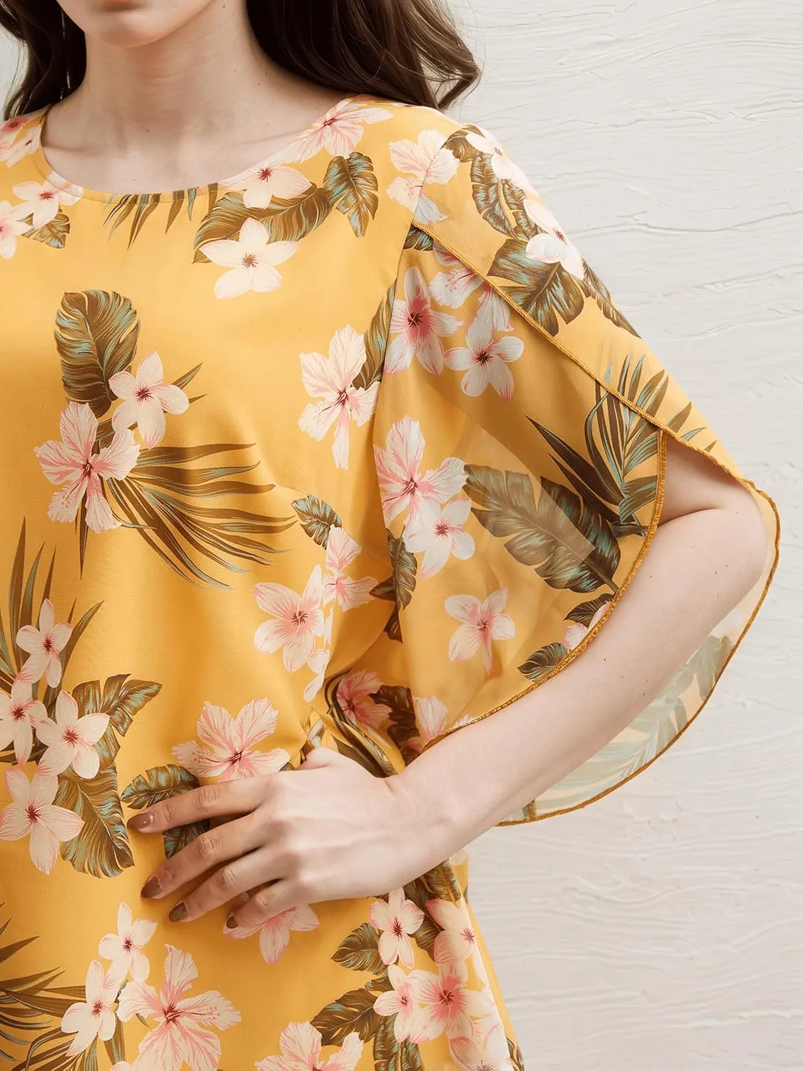 Womens Summer Boho Floral Print Chiffon Tops Casual Ruffle 3/4 Sleeve Crewneck Plus Size Beach Vacation Blouses 2025