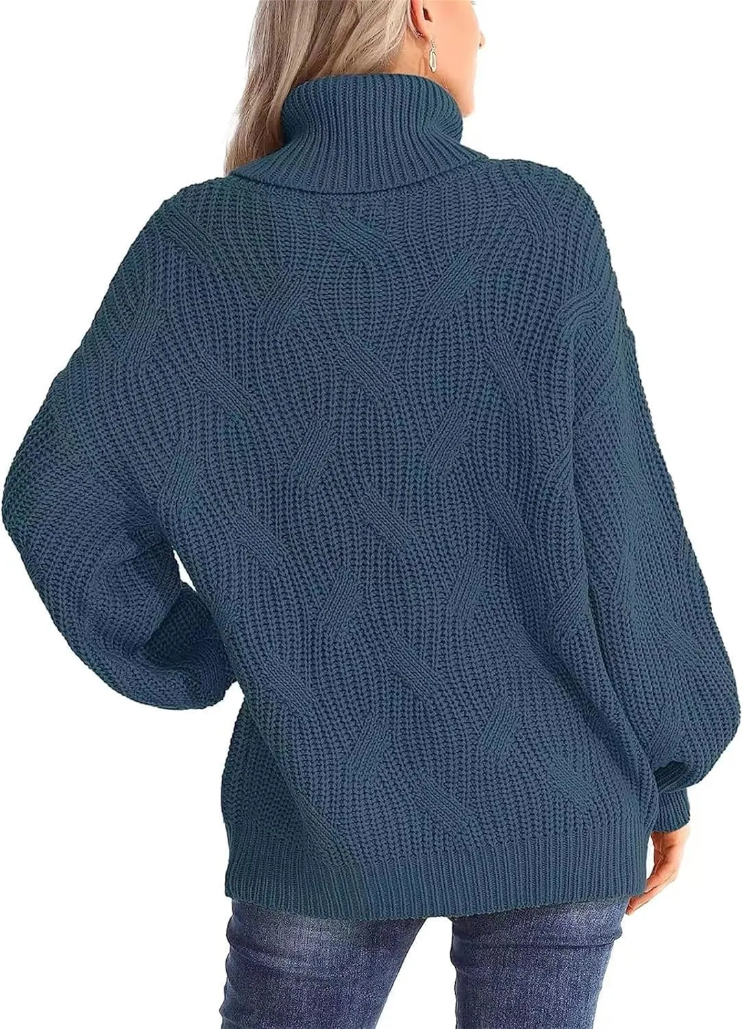 Womens Winter Fall Solid Turtleneck High Neck Sweaters Chunky Knit Loose Oversized Sweater Casual Pullover Jumper Tops