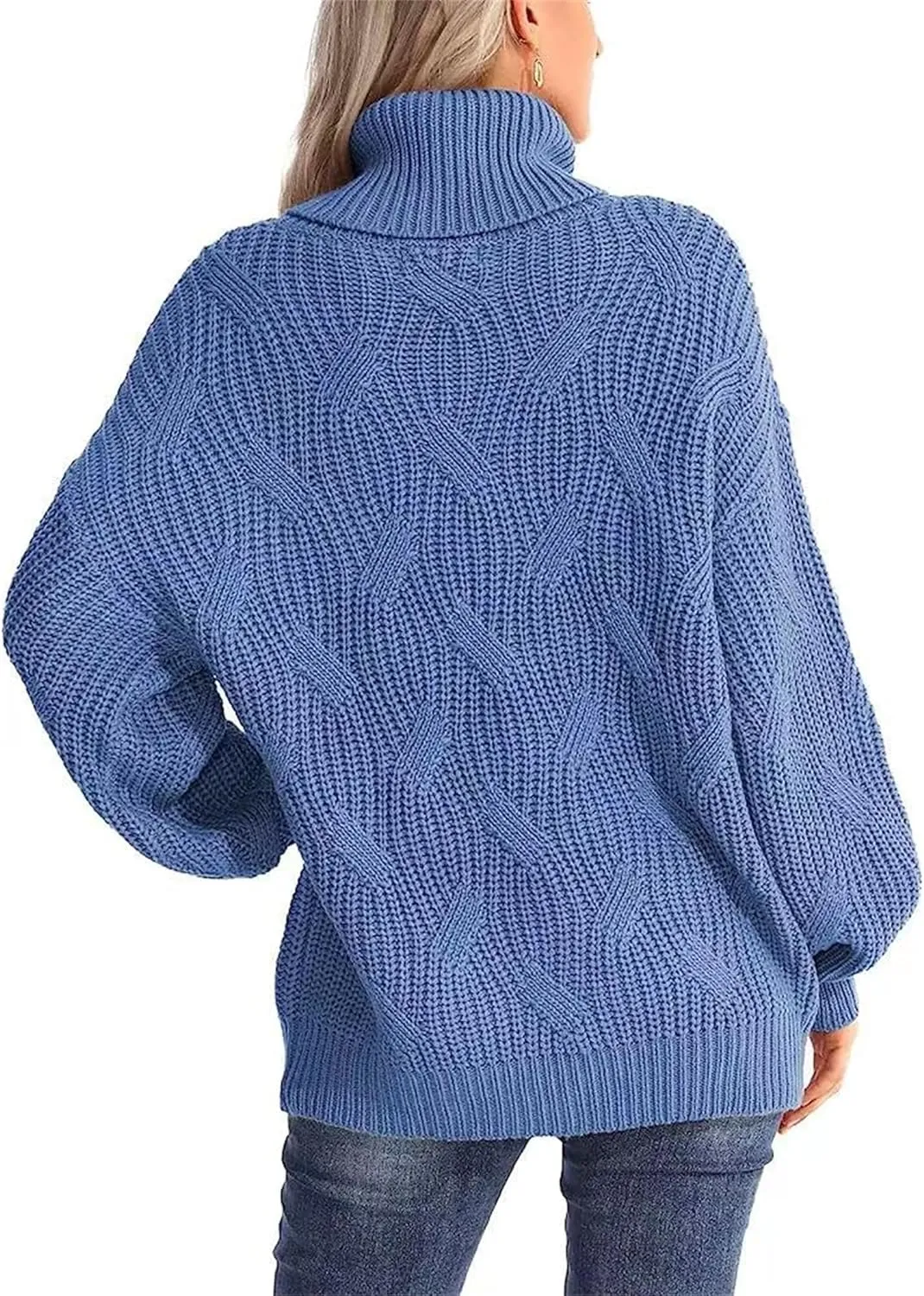 Womens Winter Fall Solid Turtleneck High Neck Sweaters Chunky Knit Loose Oversized Sweater Casual Pullover Jumper Tops